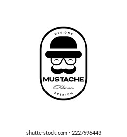face smile man mustache cool bagde vintage logo design vector