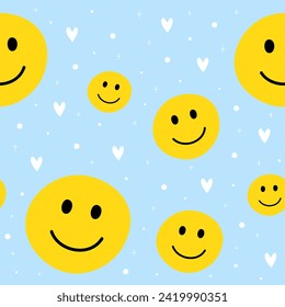face smile yellow and blue happiness wallpaper background seamless pattern