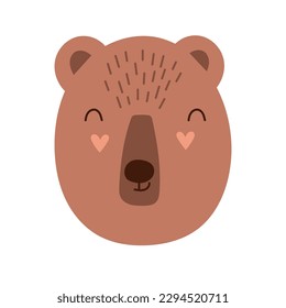 Face Smiling Bear. Scandinavian face bear. Element for print, postcard and poster. Vector illustration