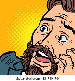 the face of a smiling bearded businessman. Comic cartoon pop art retro vector illustration hand drawing