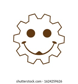 Face smiling character icon in gear shape. Eps10 vector illustration.