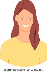 A face of a smiling girl with brown hair. Vector illustration