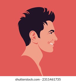 La cara de un sonriente italiano de perfil. Vista lateral. Latinoamérica. Ilustración plana vectorial