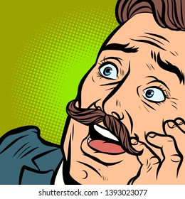 The face of a smiling mustachioed businessman. Comic cartoon pop art retro vector illustration hand drawing