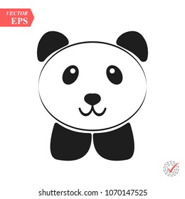 Face of smiling panda with fluffy ears. Print, logo, sketch. Vector illustration. eps