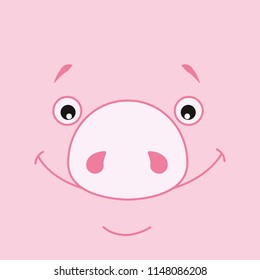face of a smiling pig on a pink background. Symbol of The new year in the Chinese calendar. 2019. Vector. Illustrations for postcards, stickers, posters.