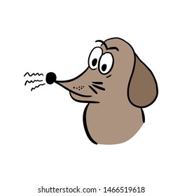 Face of a sniffing dog character. Hand drawn cartoon doodle vector ink illustration isolated on white background.