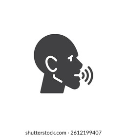 A face with sound waves vector icon. filled flat sign for mobile concept and web design. Talking head glyph icon. Verbal communication symbol, logo illustration. Vector graphics