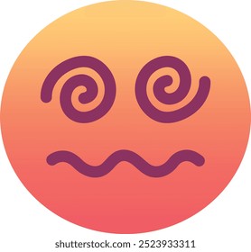 Ícone de emoji de rosto com olhos em espiral. Cores modernas, elemento popular que simboliza confusão ou tontura, amplamente utilizado nas redes sociais. Emoticon, elemento isolado.