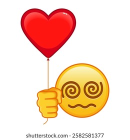 Face with spiral eyes with red heart baloon Large size of yellow emoji smile