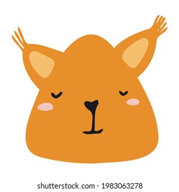 The face of the squirrel is orange. A squirrel for decorating a children's room, banners, and postcards.