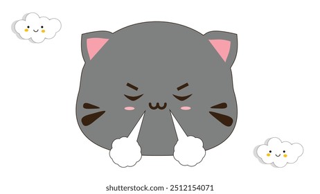 Face with Steam From Nose. Cute Cat Sticker Concept