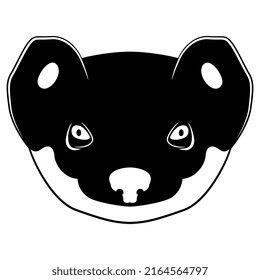 Face of a stoat or short tailed weasel. Eurasian ermine. (Mustela erminea). Animal mask. Black and white silhouette. Cartoon style.