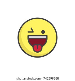 Face with stuck-out tongue and winking eye filled outline icon, line vector sign, linear colorful pictogram isolated on white. Emoji smiley symbol, logo illustration. Pixel perfect vector graphics