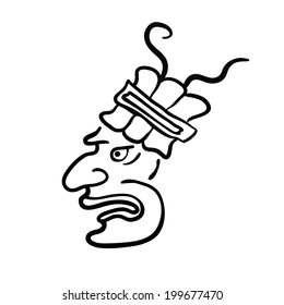 Cara al estilo de los indios mayas, ilustración vectorial sobre fondo blanco