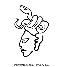 Face in style of Maya Indians, vector illustration on white background