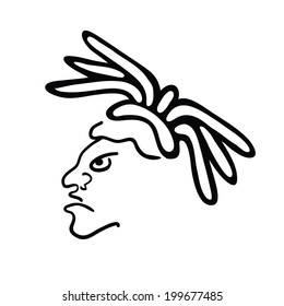 Face in style of Maya Indians, vector illustration on white background