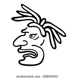 Cara al estilo de los indios mayas, ilustración vectorial sobre fondo blanco
