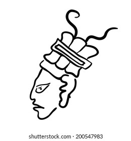 Face in style of Maya Indians, vector illustration on white background