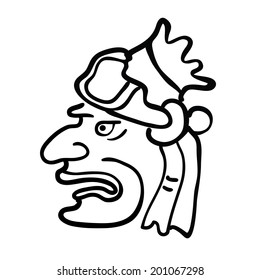 Face in style of Maya Indians, vector illustration on white background