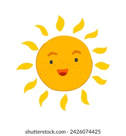 face sun character cartoon. vintage fun, groovy happy, emoji smile face sun character sign. isolated symbol vector illustration