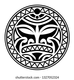 Face Sun Maori Style Tattoo Round Stock Vector (royalty Free 