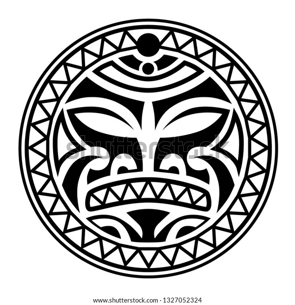 Face Sun Maori Style Tattoo Round Stock Vector (Royalty Free ...