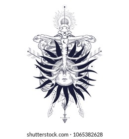 
the face of the sun and the month, the stars, the Masonic tattoo, the design of T-shirts, alchemy, Akultism, medieval religion, retro, spirituality and isoteric tattoo. space and stars. vector graphic