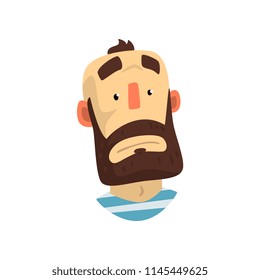 Face of surprised bald bearded man, male emotional facial expression vector Illustration on a white background