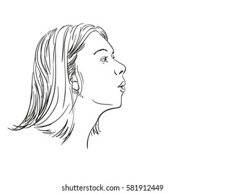 Face of surprised woman, Hand drawn illustration, Vector sketch
