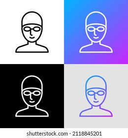Cara de nadador en gorra de natación y gafas. Icono de línea delgada. Ilustración vectorial moderna.