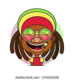 Face symbol of a man with dreadlocks hairstyle for rastafarian and reggae theme