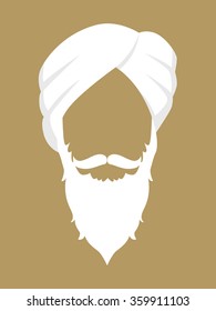 Face symbol of an old man with beard and mustache wearing a turban