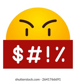 Face with symbols over mouth emoji. Swearing, cursing, angry, frustrated, or censored expression.