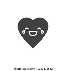 Face With Tears of Joy emoticon vector icon. filled flat sign for mobile concept and web design. Laughing heart face character emoji solid icon. Symbol, logo illustration. Vector graphics