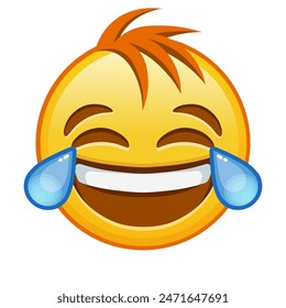 Cara con lágrimas de alegría Grande tamaño de la sonrisa de emoji amarillo con el pelo