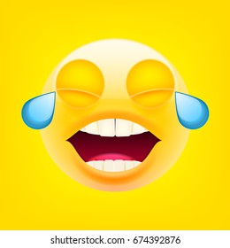 Face With Tears of Joy. Laughing Crying Face. Happy Emoticon. LOL. Laughing Tears Emoticon. Smile icon. Isolated Vector Illustration on Yellow Background