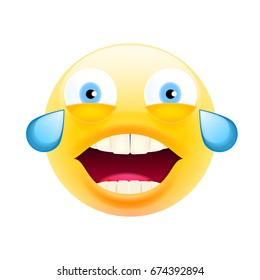 Face With Tears of Joy. Laughing Crying Face. Happy Emoticon. LOL. Laughing Tears Emoticon. Smile icon. Isolated Vector Illustration on White Background