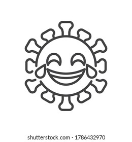 Cara con lágrimas de júbilo icono de la línea. signo de estilo lineal para concepto móvil y diseño web. Icono vectorial del contorno del emoticono del coronavirus riéndose. Símbolo, ilustración del logotipo. Gráficos vectoriales