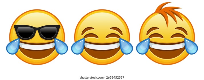 Rosto com lágrimas de alegria Conjunto de três emojis amarelos
