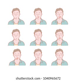 A face that reveals various emotions. hand drawn style vector doodle design illustrations.