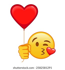 The face that sends a kiss with red heart baloon Large size of yellow emoji smile