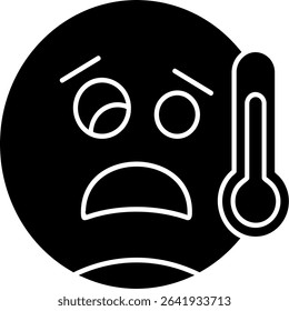 Face with Thermometer Glyph Vector Icon Design