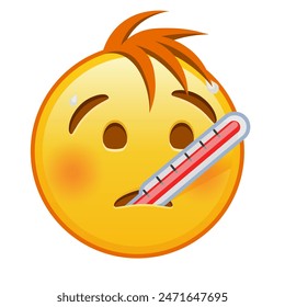 Face with thermometer Large size of yellow emoji smile with hair