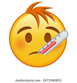 Face with thermometer Large size of yellow emoji smile with hair