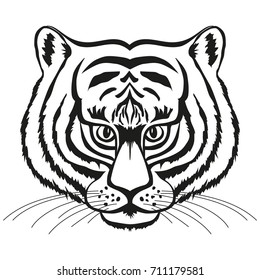 The face of a tiger. Black and white graphics. Vector illustration.