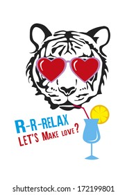 Face of a tiger with love glasses