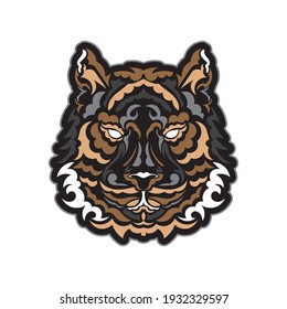 The face of a tiger. Tiger from Maori patterns. Exclusive corporate identity. Isolated. Vector illustration.