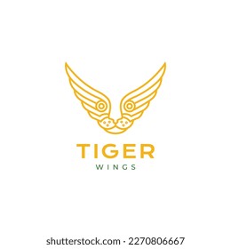 face tiger with wings bird modern lines simple logo design icon vector illustration