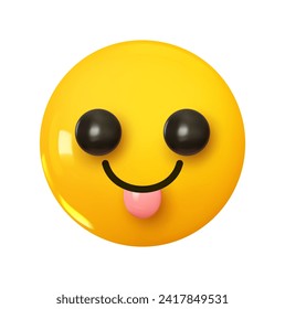 Face with Tongue Emoji. Emotion 3d cartoon icon. Yellow round emoticon. Vector illustration